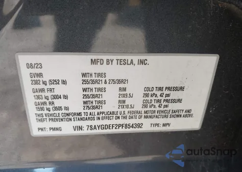 2023 Tesla Model Y Performance Dual Motor All-Wheel Drive z USA, uszkodzony, nr VIN 7SAYGDEF2PF854392